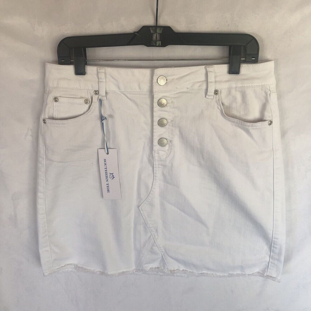 NWT Southern Tide Gabriela White Denim Mini Skirt, Button Up, Size 29W MSRP $88